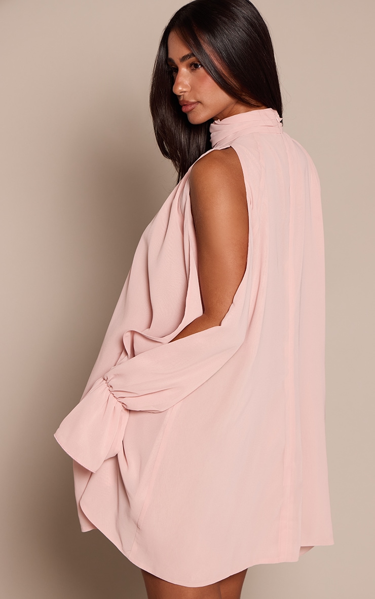 Petite Baby Pink High Neck Ruffle Mini Dress image 2