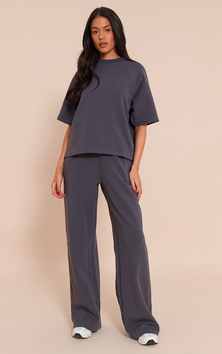 Tall Navy Interlock Wide Leg Track Pants image 2