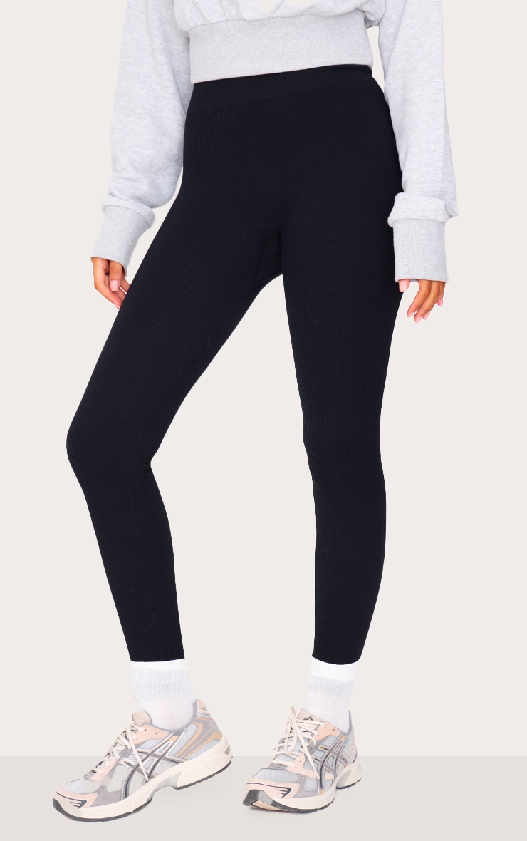 Tall Black Structured Snatched Ribbed Leggings image 1