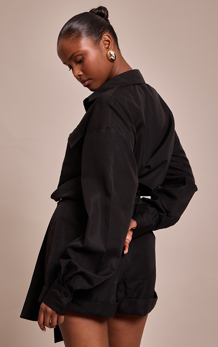 Black Woven Relaxed Long Sleeve Romper image 2
