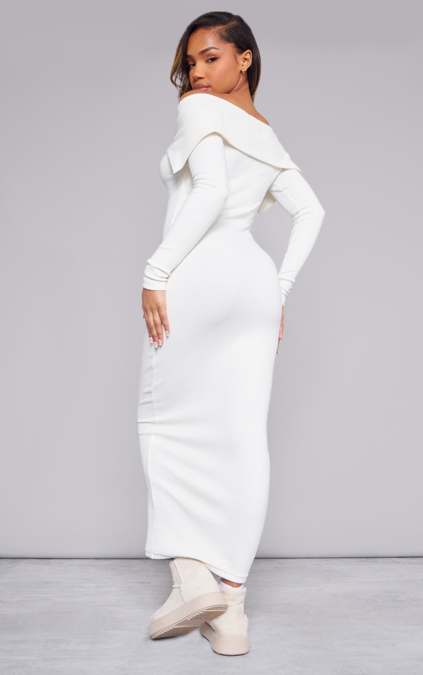 White bardot wrap over midaxi dress Clearance