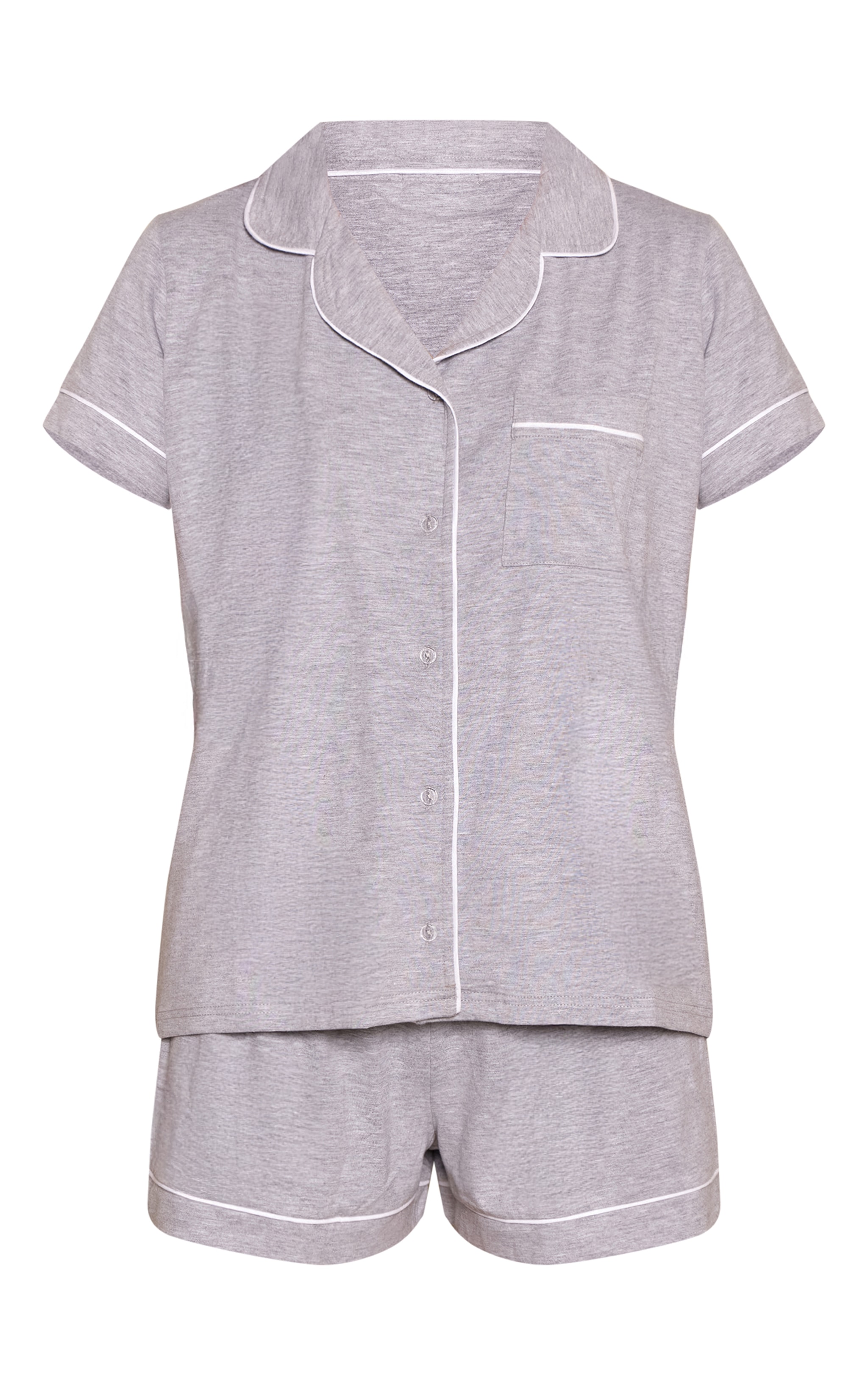 Grey Marl Soft Jersey Piping Short Sleeve and Shorts PJ Set image 5