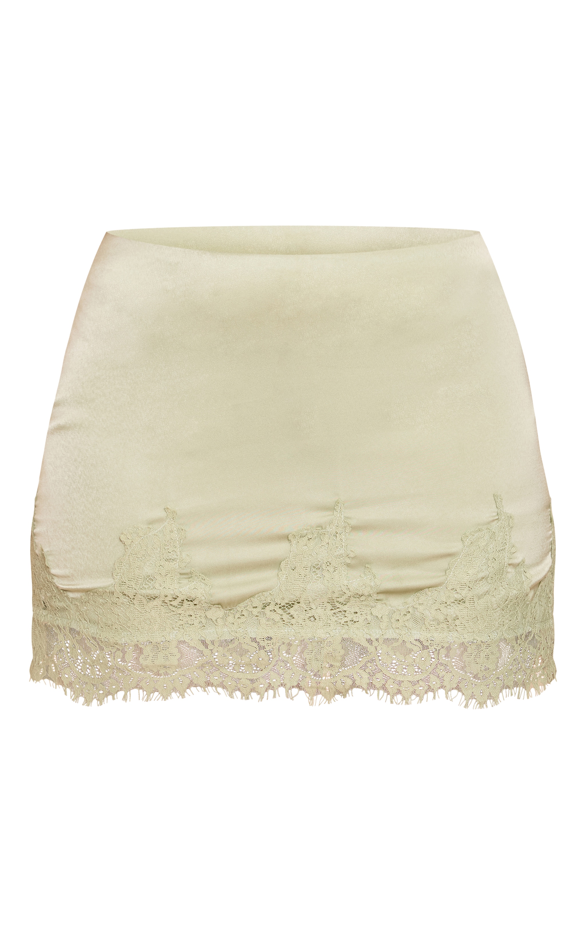 Sage Green Satin Lace Trim Mini Skirt image 6