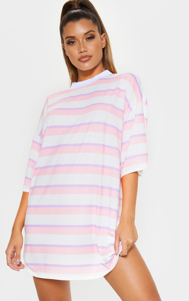 pink stripe t shirt dress