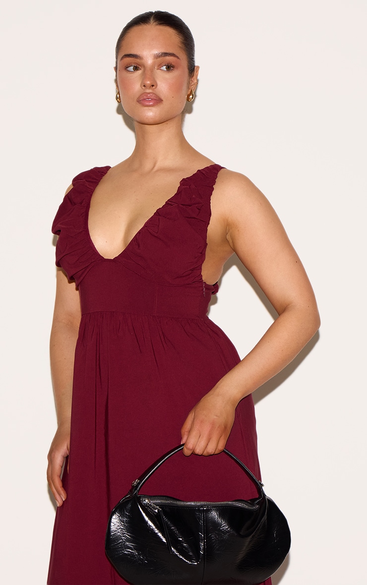Shape Wine Stretch Woven Ruched Plunge Front Maxi Dress image 4