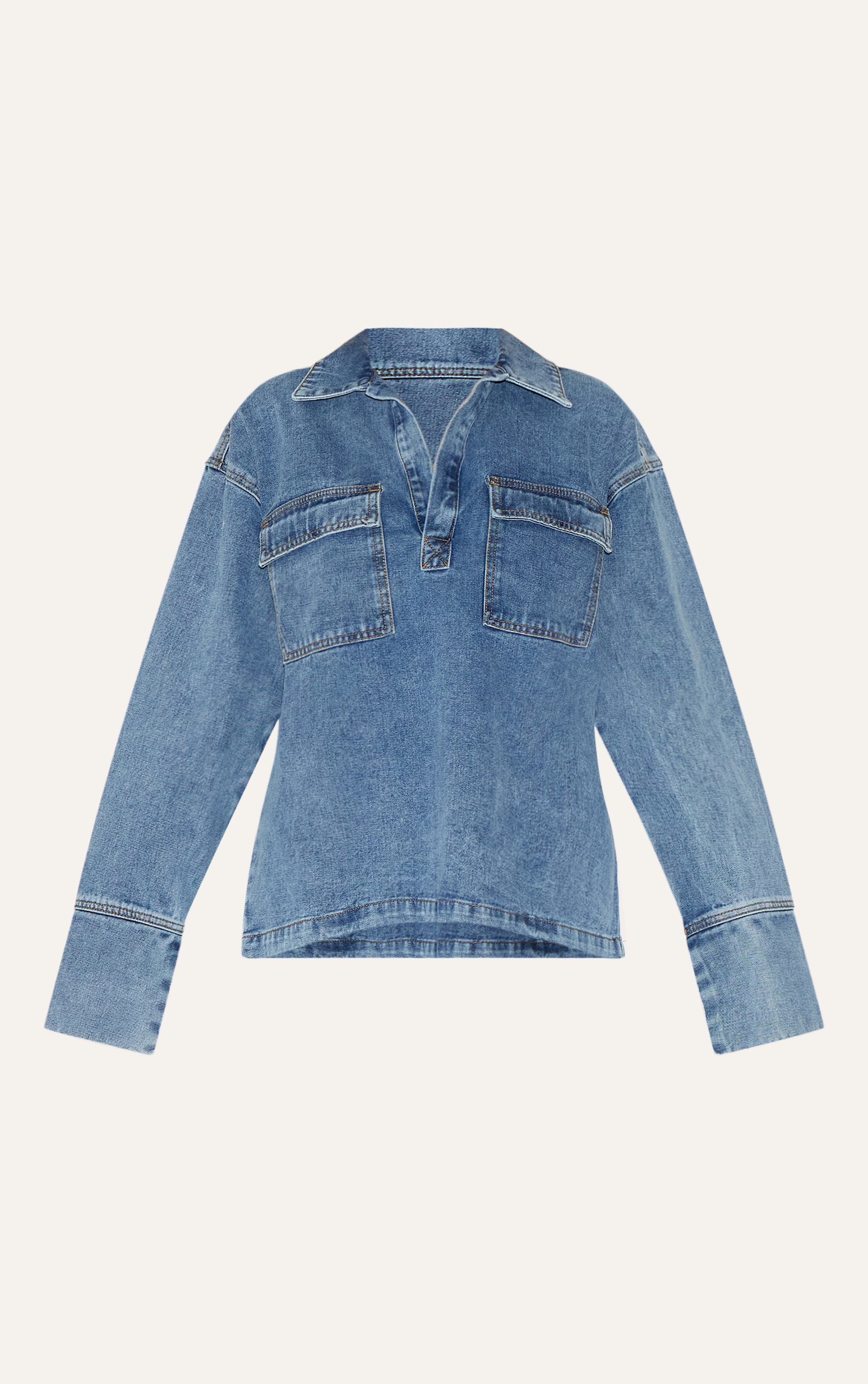 Vintage Blue Long Sleeve Slouchy Denim Rugby Shirt image 5