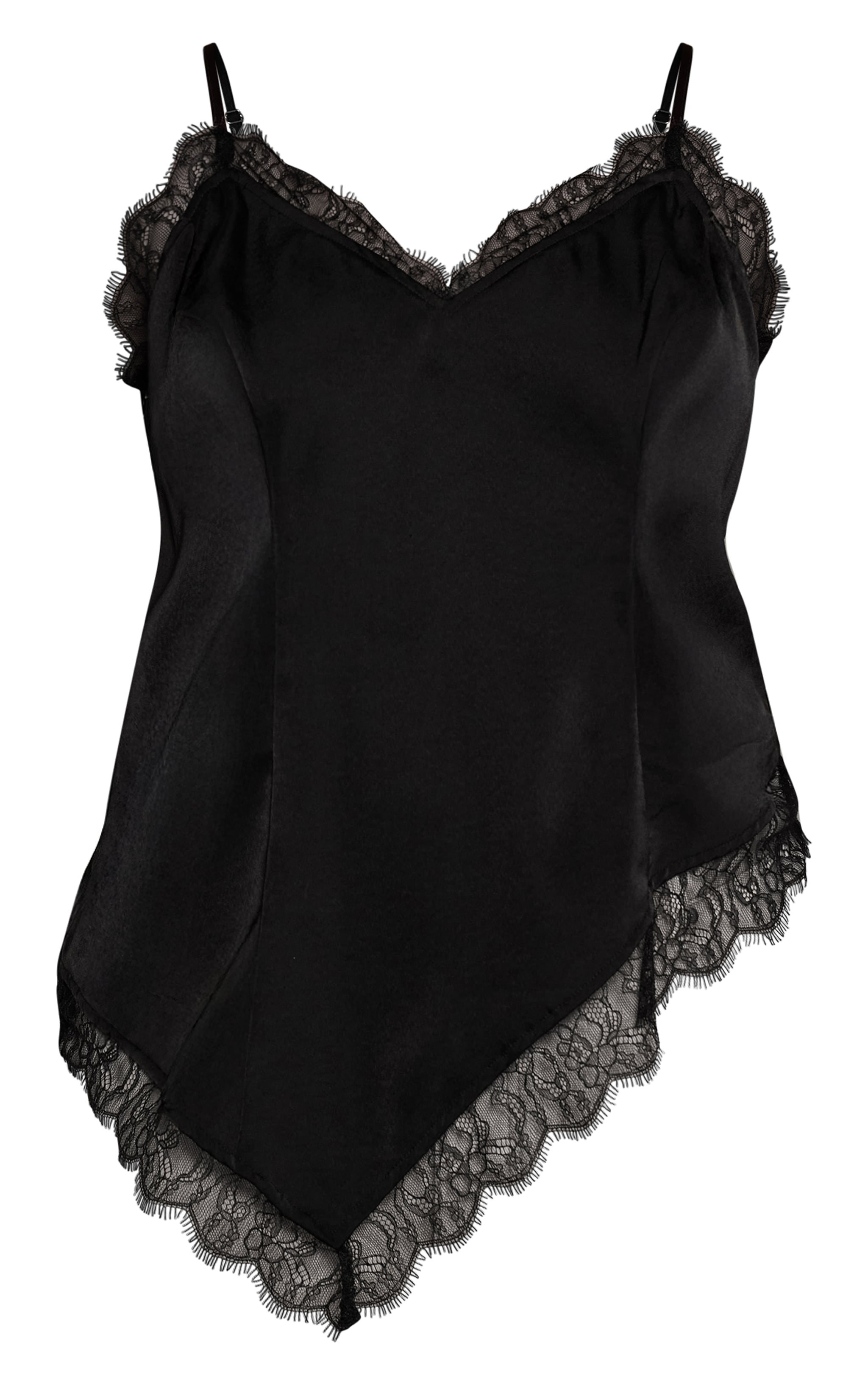 Plus Black Lace Detail Strappy Asymmetric Cami Top image 5