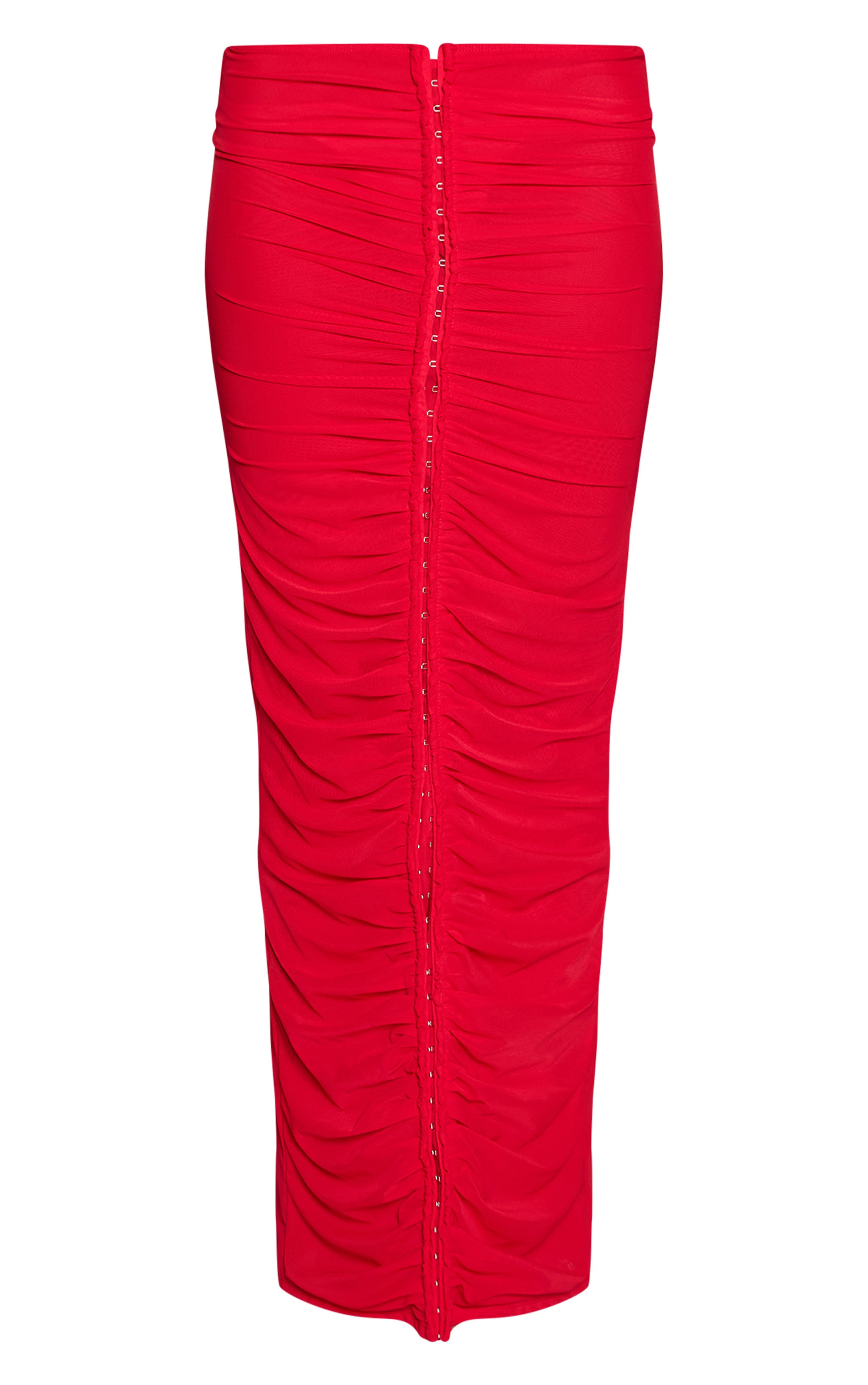 Red Mesh Ruched Maxi Skirt image 5