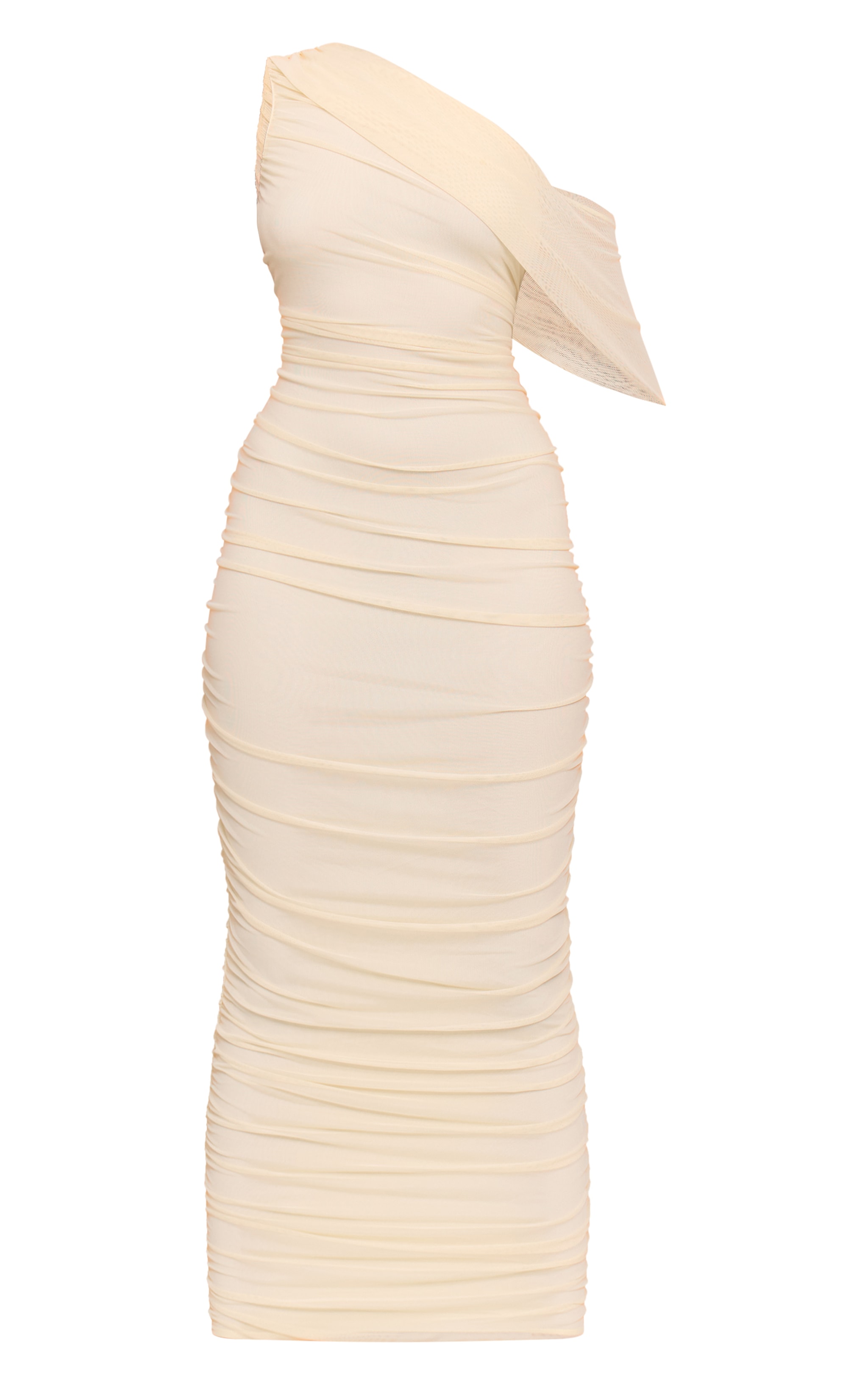 Almond Mesh Overlay One Shoulder Ruched Maxi Dress image 5