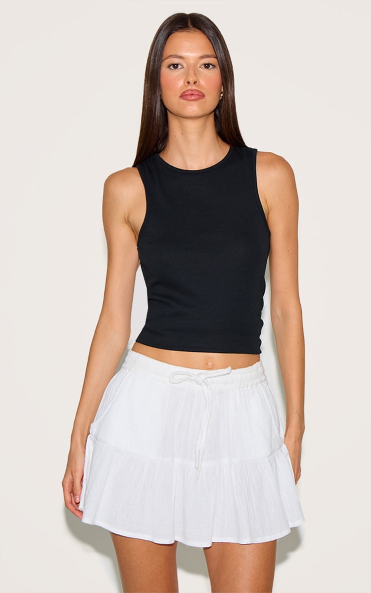 White Cotton Drawstring Tiered Mini Skirt image 2