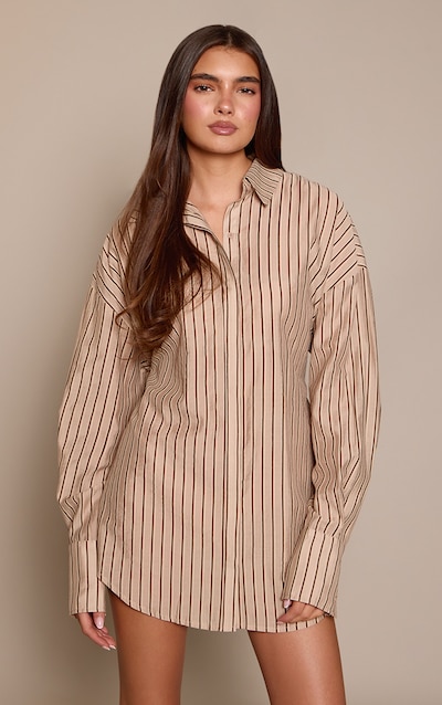 Cream Striped Tie Back Shirt Dress