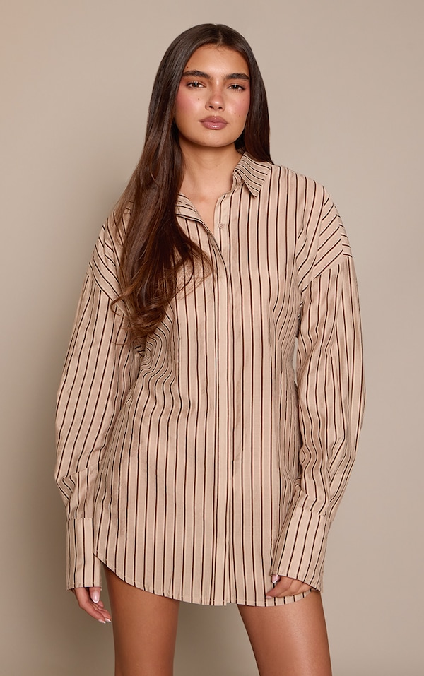 Cream Striped Tie Back Shirt Dress