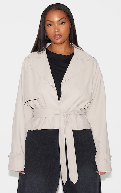 Plus Trench court ample effet caoutchouc beige