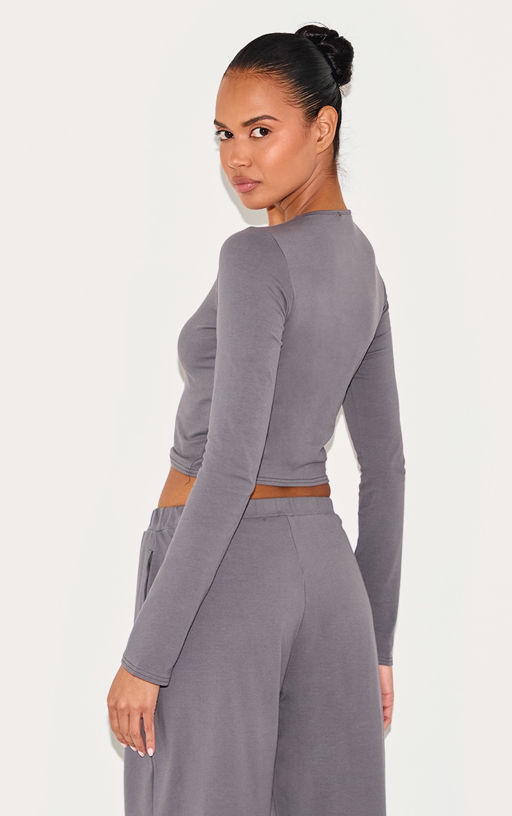 Charcoal Cotton Long Sleeve Crew Neck Top image 2