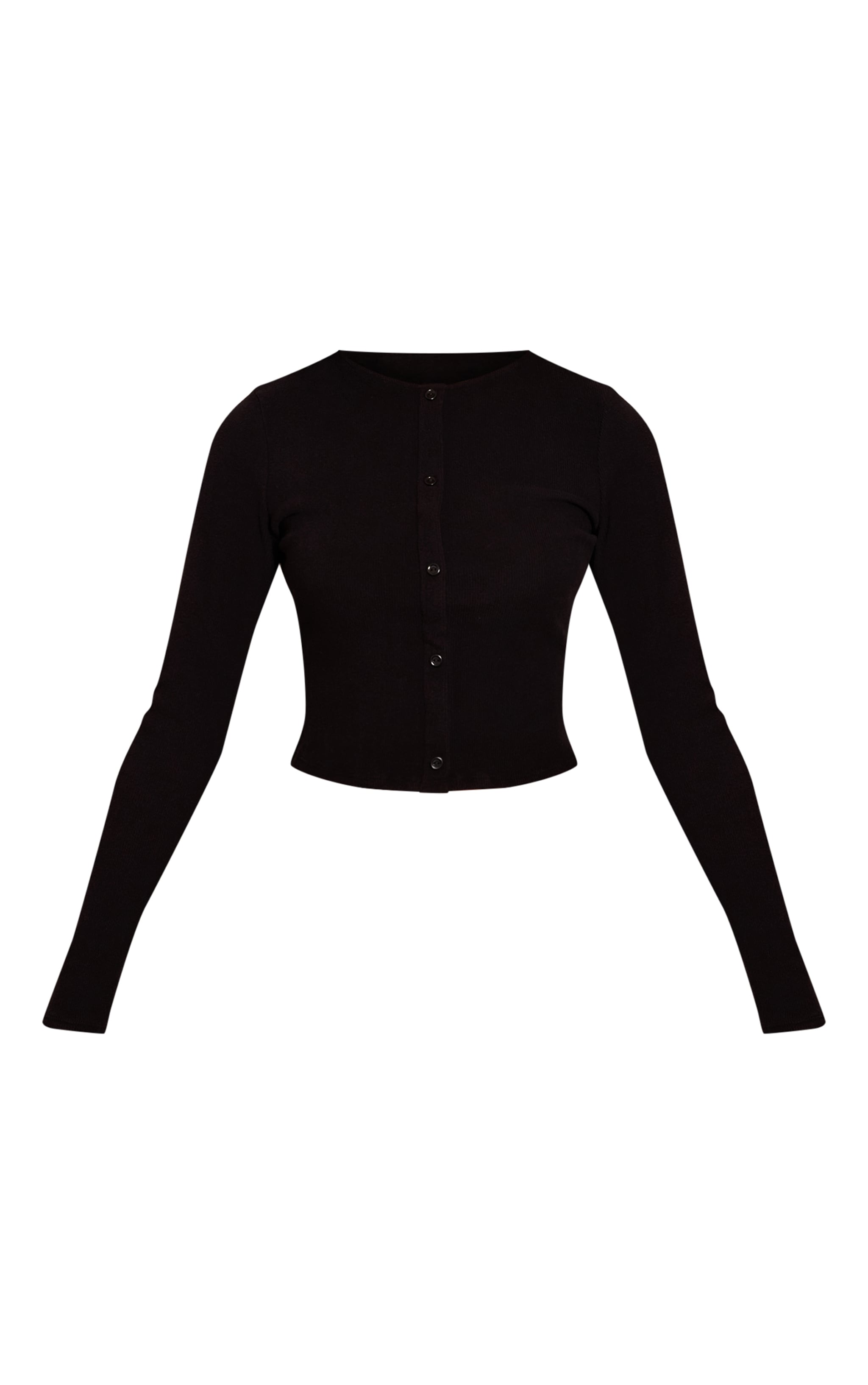 Black Brushed Rib Button Through Long Sleeve Top image 5