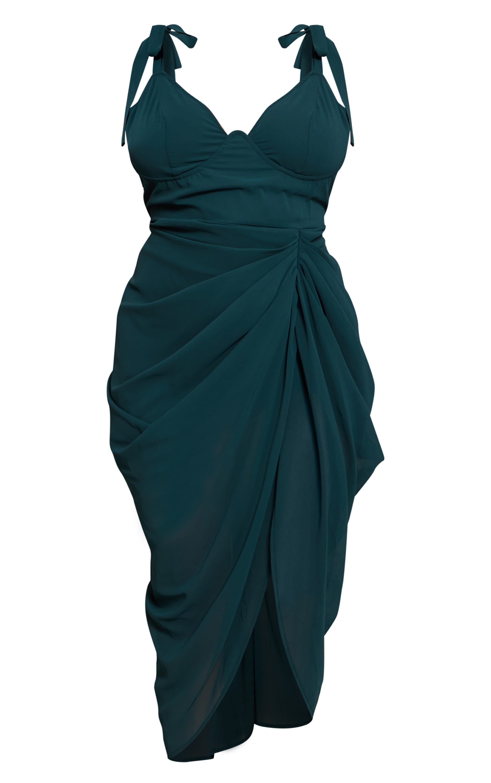Plus Robe mi-longue drapée vert émeraude à armatures image 5
