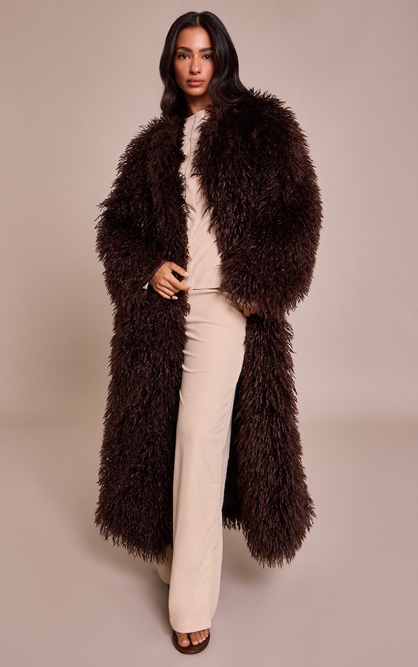 Petite Manteau long en fausse fourrure Mongole chocolat sans revers