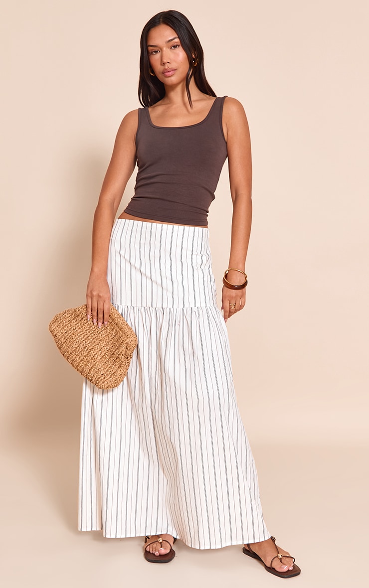 White Pinstripe Cotton Poplin Drop Waist Maxi Skirt image 1