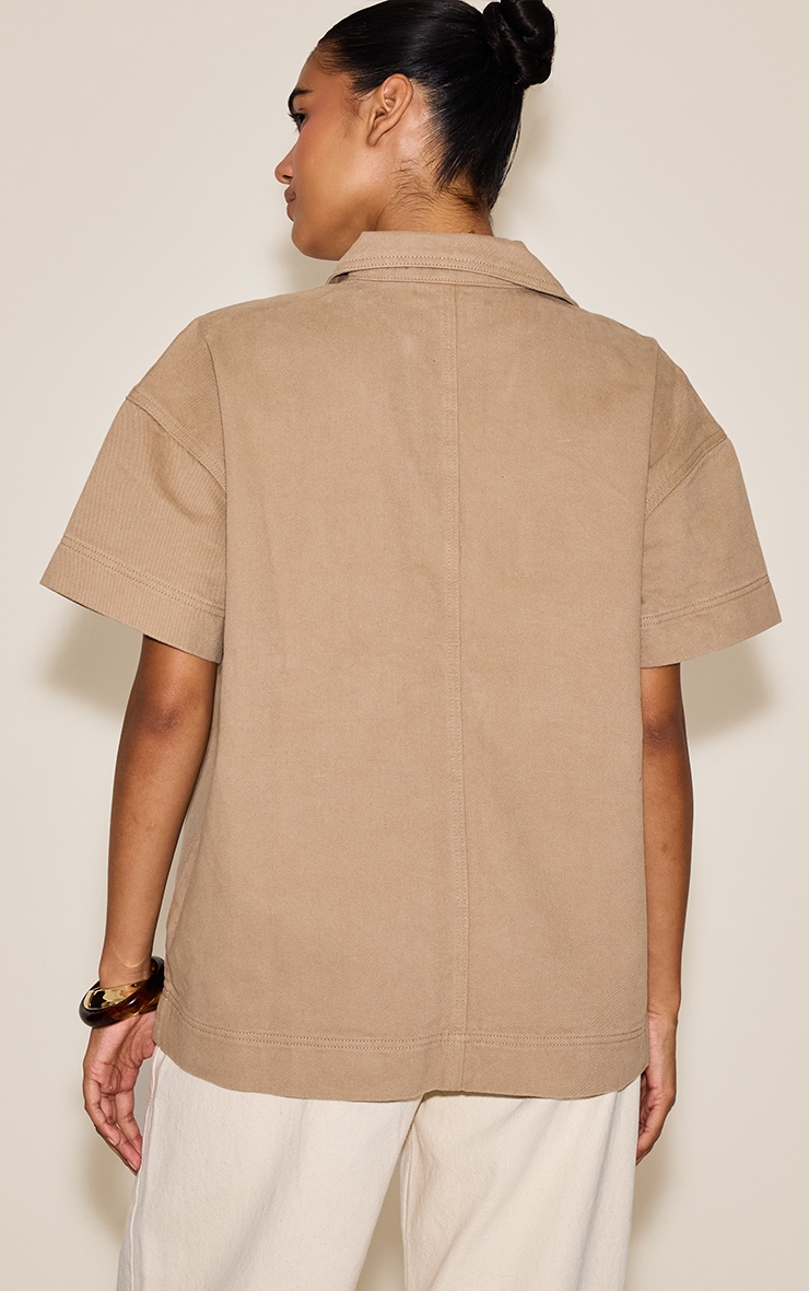 Stone Boxy Pocket Detail Short Sleeve Denim Rugby Shirt image 2