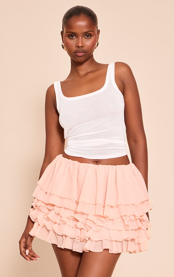 Pink Ruffle Chiffon Tiered Mini Skirt