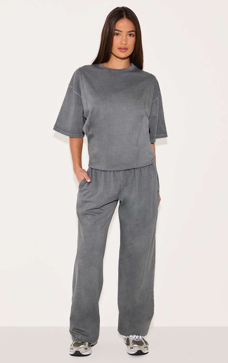Charcoal Cotton Straight Leg Mid Rise Drawstring Trousers image 1