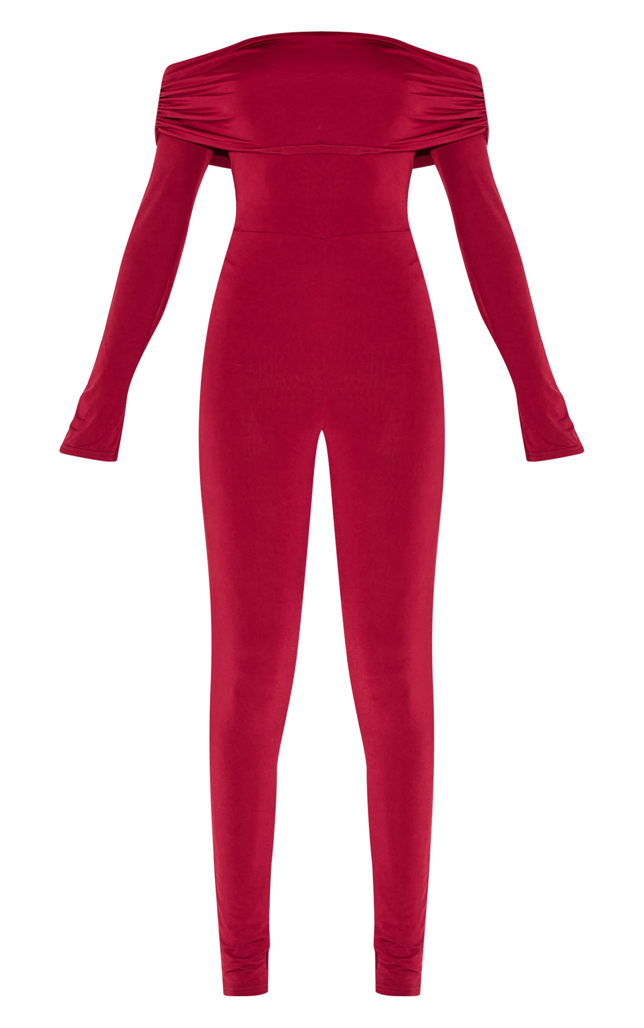Combinaison skinny moulante doublée bordeaux à col bardot image 5