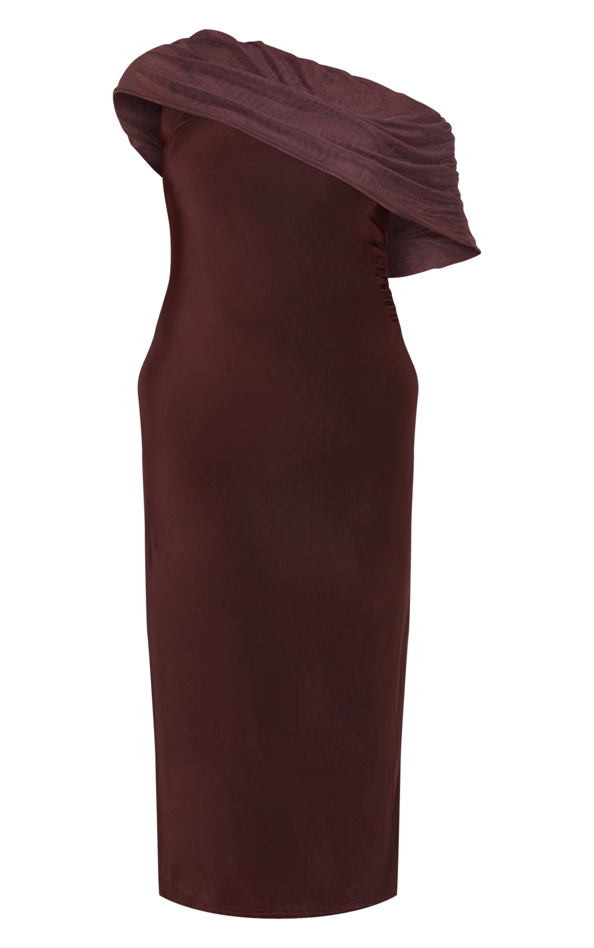 Plus Dark Chocolate Double Layer Slinky Mesh Overlay Maxi Dress image 5