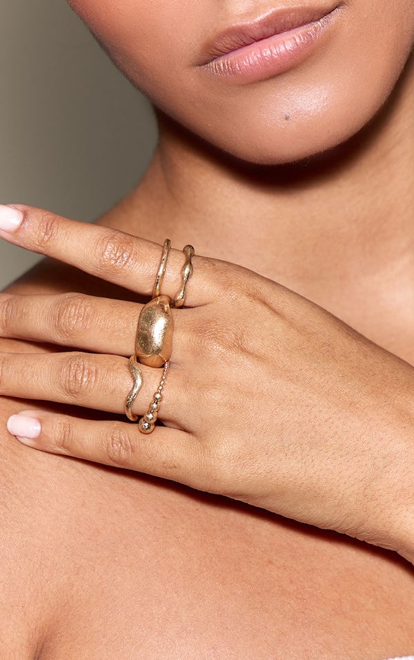 Gold Molten Bobble 5 Pack Ring Set