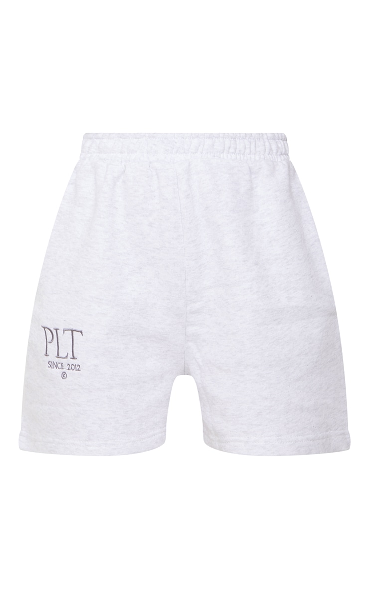 PRETTYLITTLETHING Ash Grey Established Slogan Sweat Shorts image 6