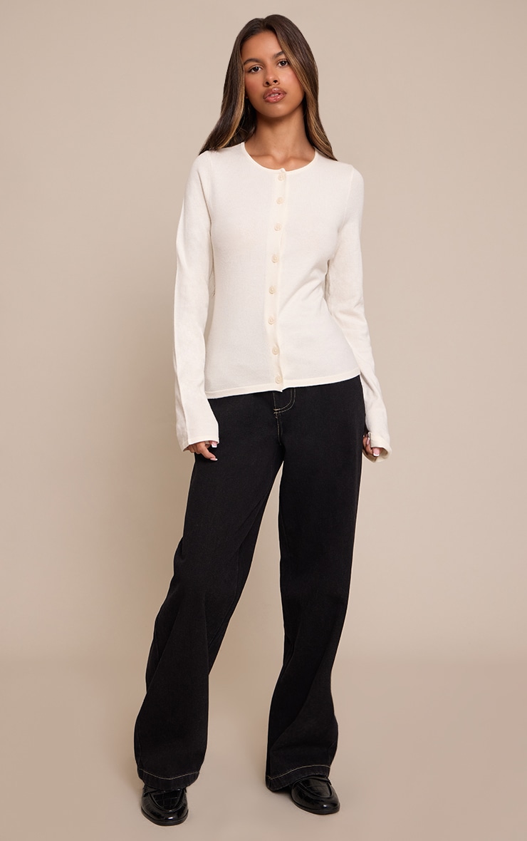 Petite Cream Button Through Fine Knit Cardigan image 3