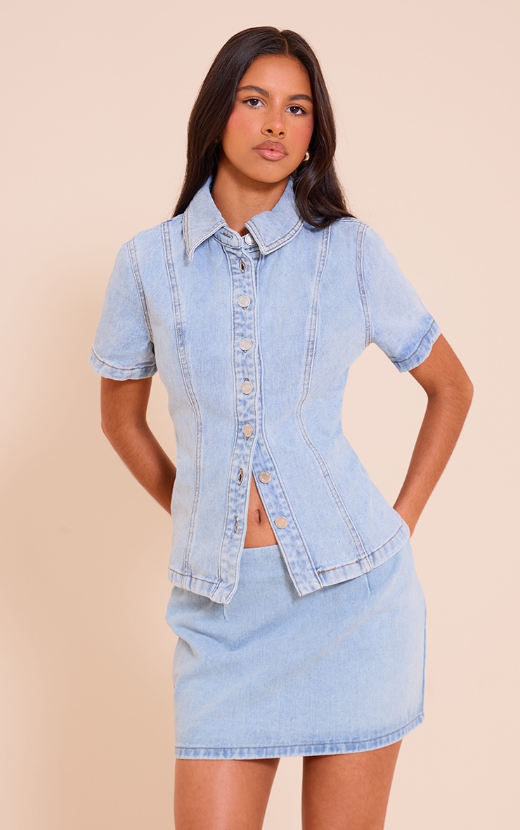 How to Style a Blue Denim Mini Skirt