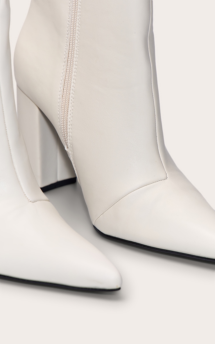 Cream Point Toe Block Heel Ankle Boot image 5