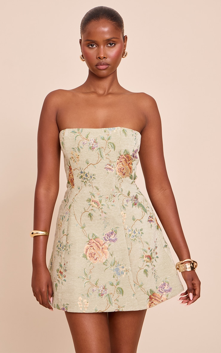 Sage Green Floral Bandeau A Line Shift Dress image 1
