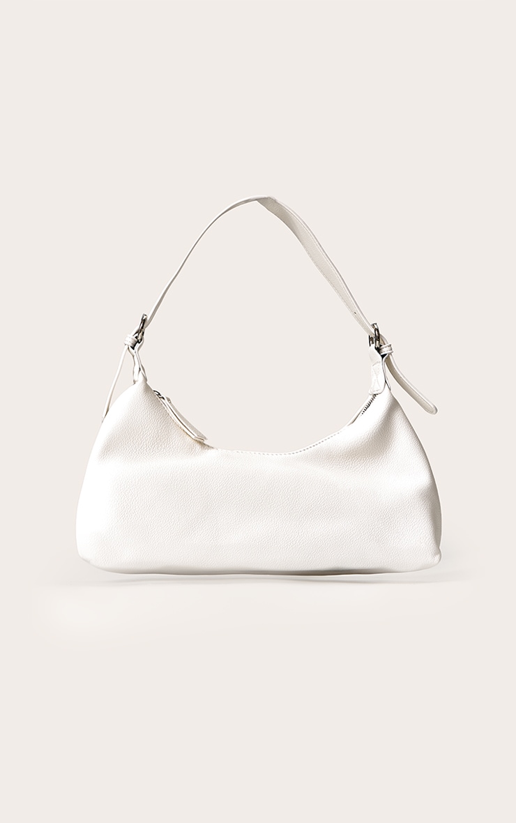 Off White Pu Elongated Curved Shoulder Bag image 1