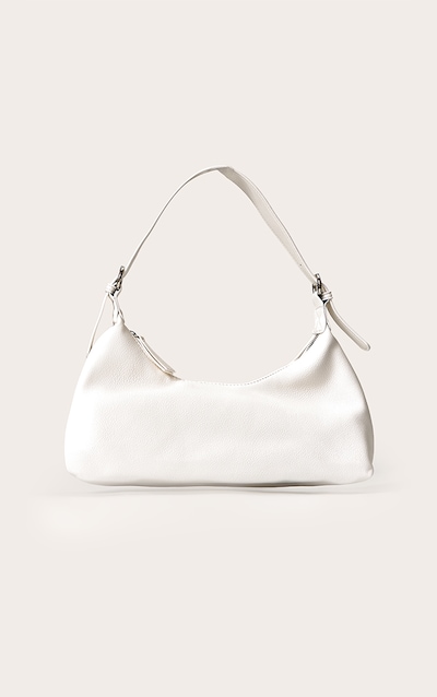 Off White Pu Elongated Curved Shoulder Bag