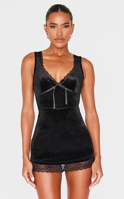 Black Velvet Ribbon Trim Playsuit