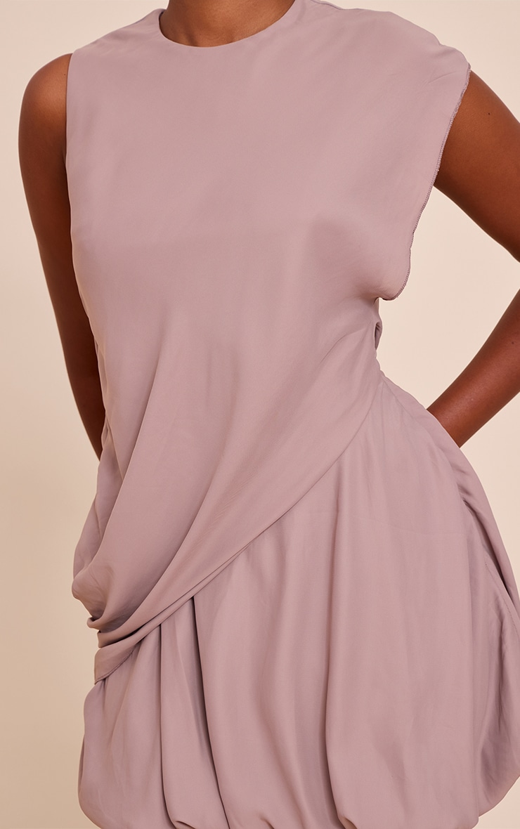 Taupe Chiffon Frill Hem Shift Mini Dress image 4