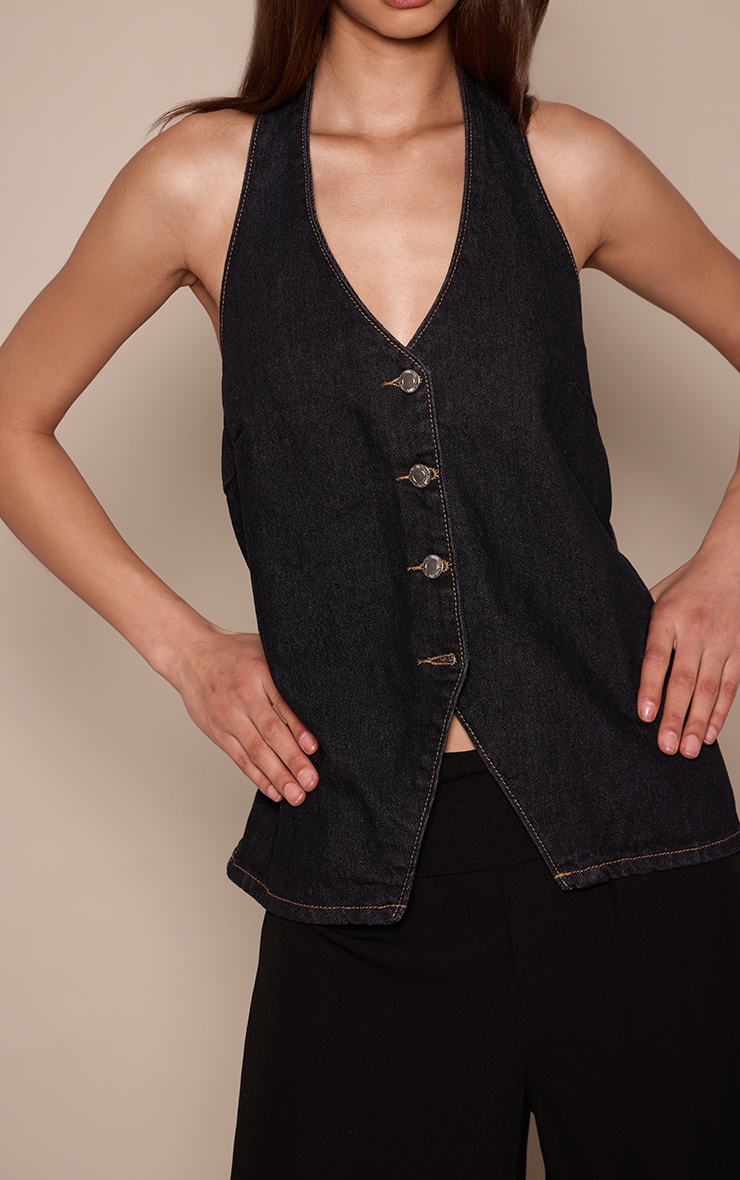 Raw Indigo Halterneck Denim Waistcoat image 4