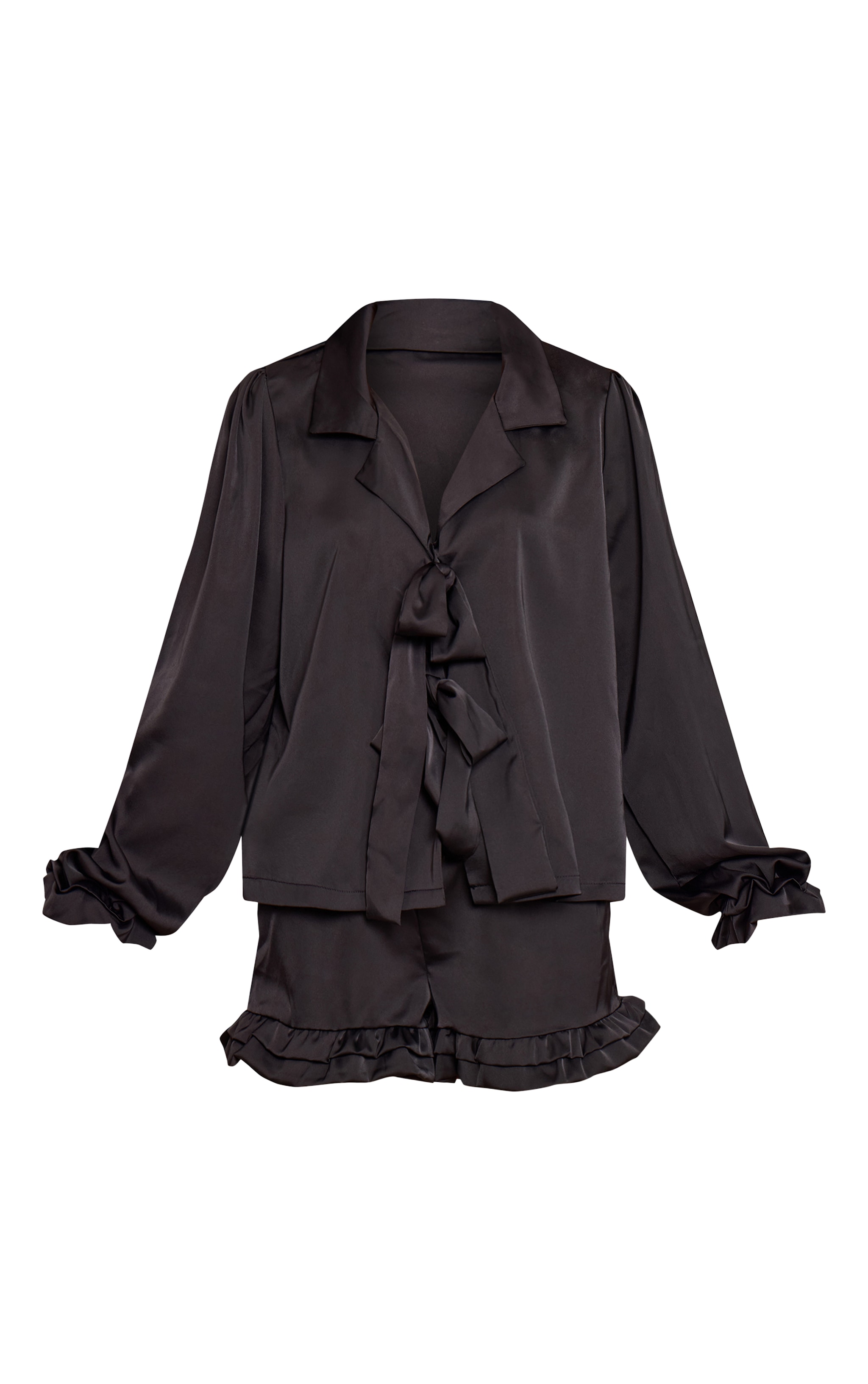 Black Frill Bow Tie Up Pyjamas image 5