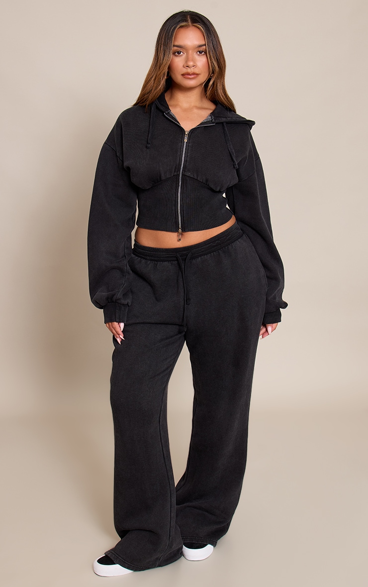 Shape Black Washed Zip Front Cinched Waist Hoodie image 3