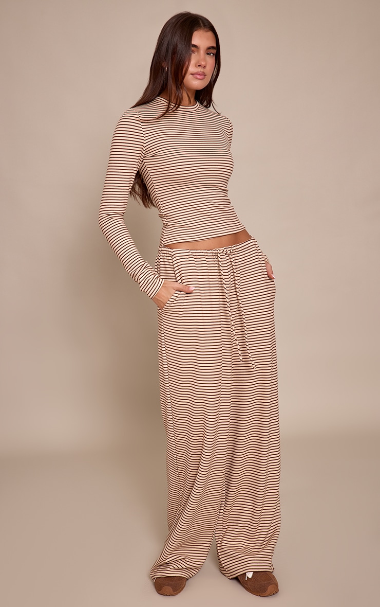 Sand Striped Soft Fleece Long Sleeve Top image 3