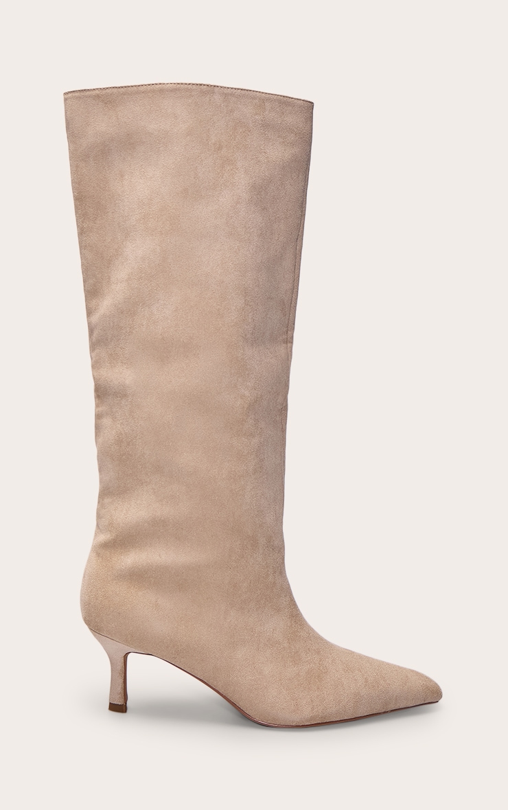 Stone Faux Suede Kitten Heeled Knee High Boot image 2