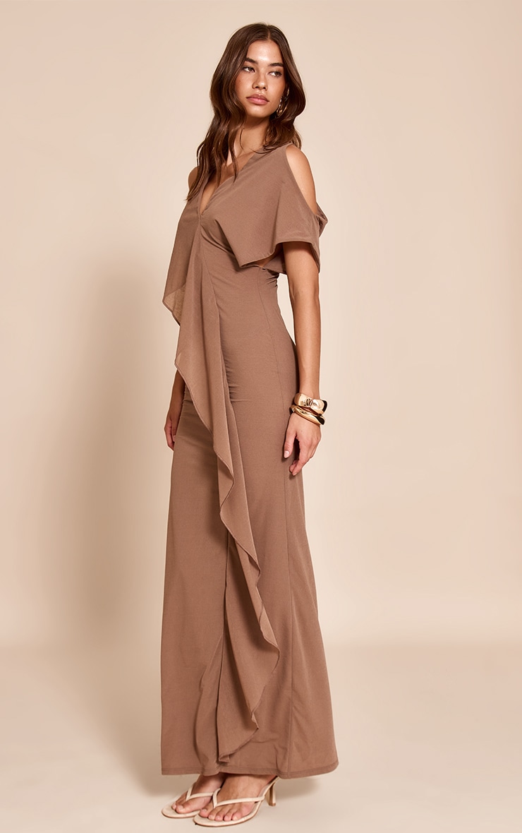 Taupe Onion Skin Frill Detail Maxi Dress image 3