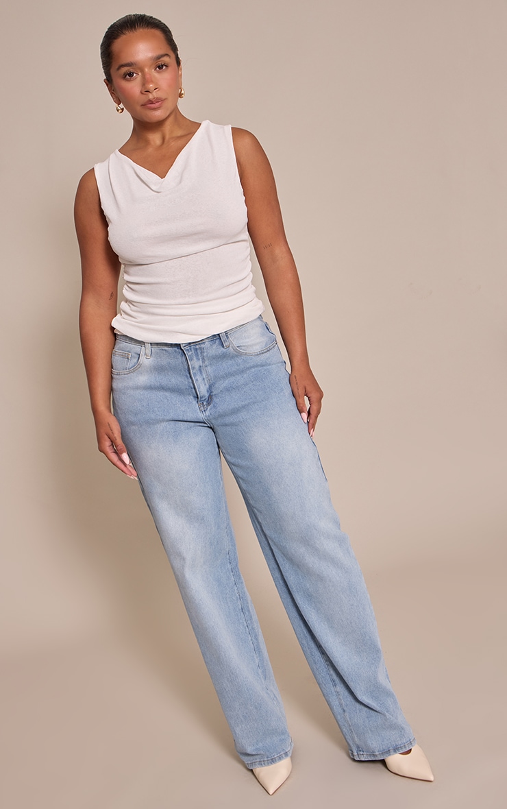SHAPE WHITE ONION SKIN ASYMMETRIC NECKLINE RUCHED TOP image 3
