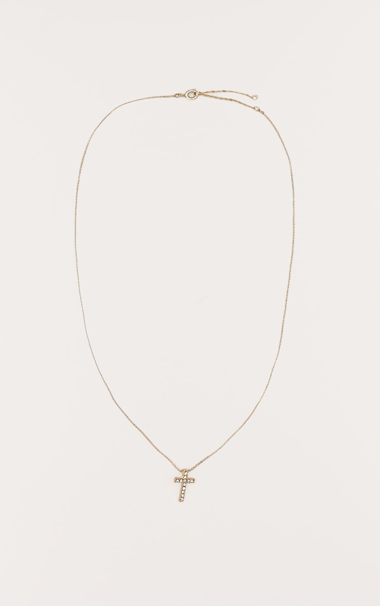Gold Simple Dainty Diamante Cross Necklace image 2