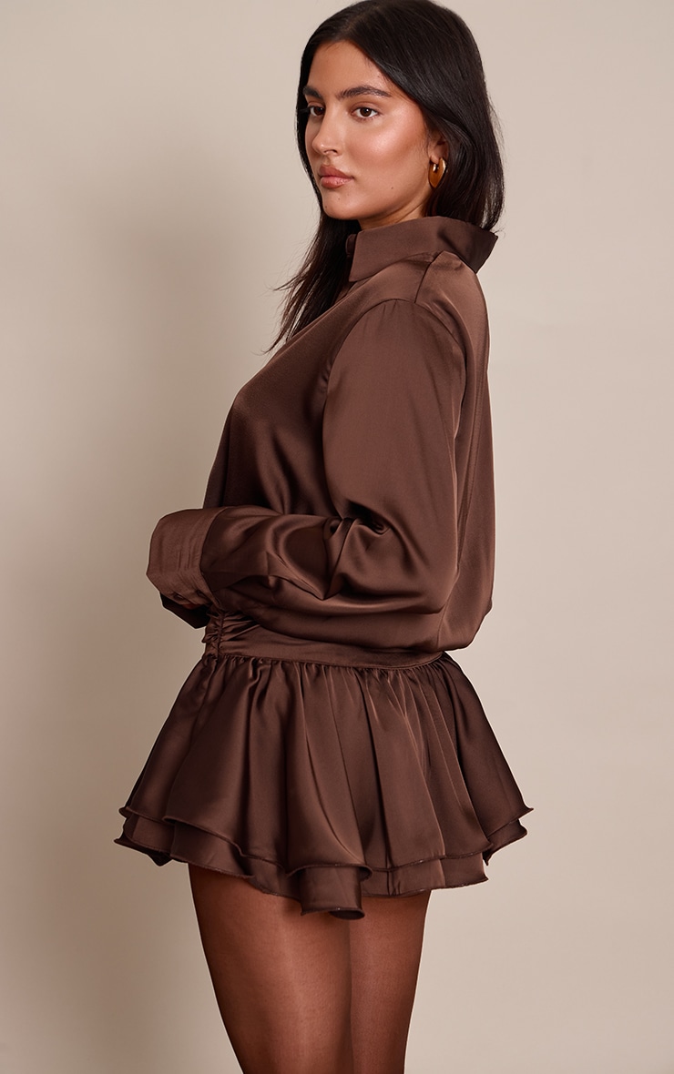 Chocolate Satin Oversized Long Sleeve Shirt image 2