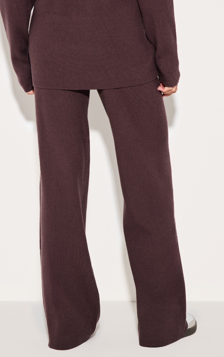 Chocolate Light Rib Knit Wide Leg Pants image 3