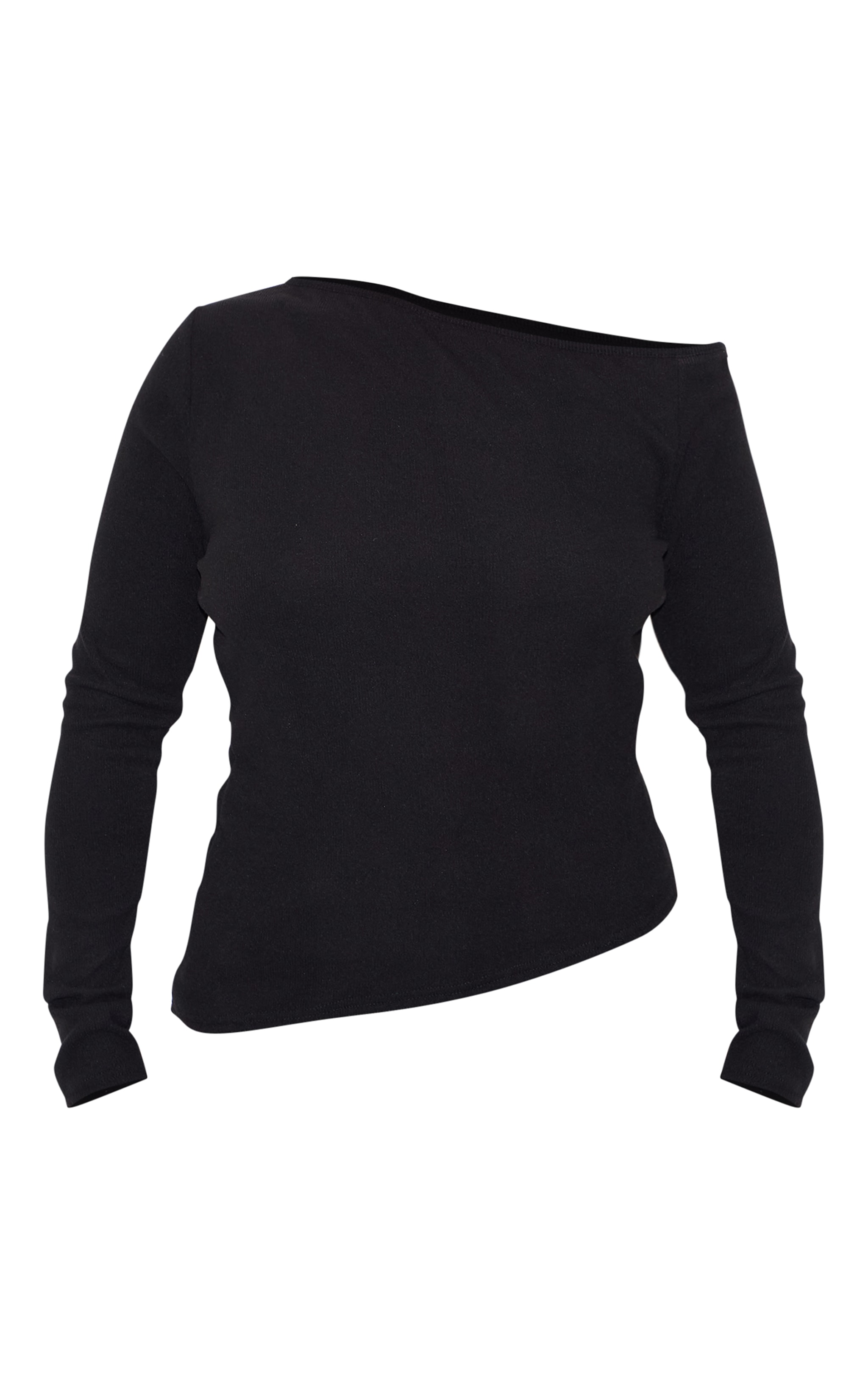 Plus Black Bardot Soft Touch Rib Long Sleeve Top image 5