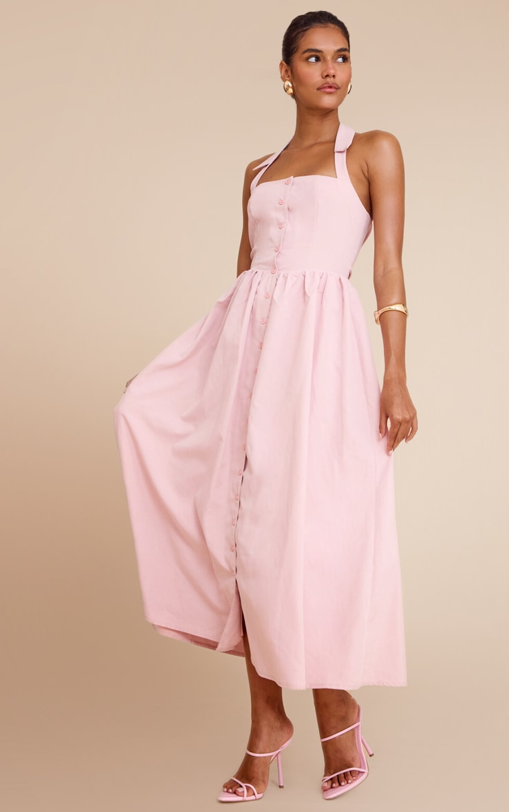 Dusty Pink Woven Button Collar Midaxi Dress image 4