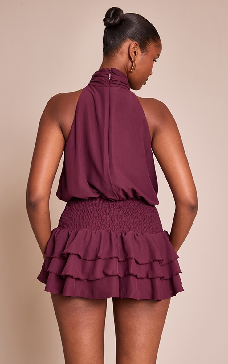 Plum Chiffon Scarf Detail Skort Romper image 2